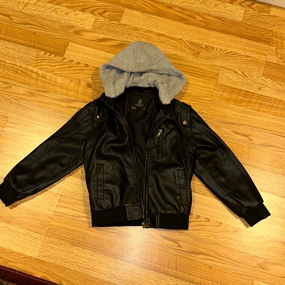 Black faux leather jacket-kids size 9/10. Like new
